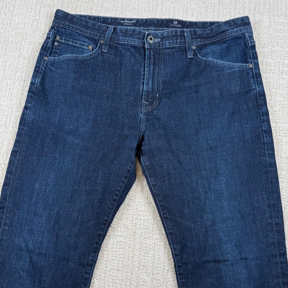 AG Adriano Goldschmied Mens 36x32 Dark Wash The Graduate Tailored Leg Blue Jeans